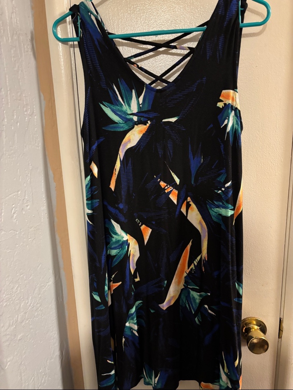 Apt. 9 Black Tropical Midi Dress with Crisscross Back